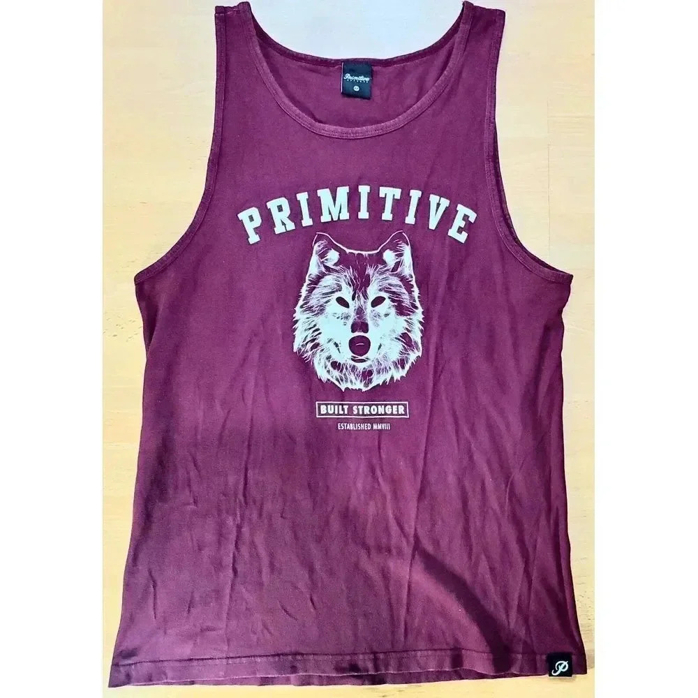Primitive Skate Skateboard Wolf  Built Stronger Burgundy Men's T Shirt Size Med